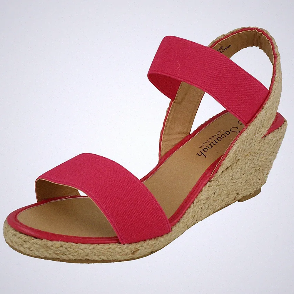 Damen Savannah Textil Elastischer Riemen Keilabsatz Sandalen F2301
