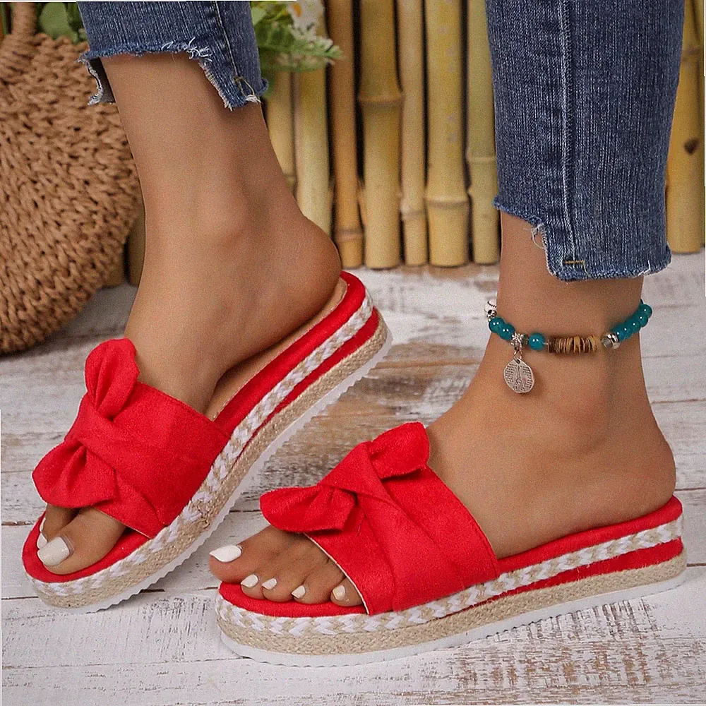 Damen Schliefe Keilabsatz Sandalen Plateau Offene Slipper Sommer Strandschuhe