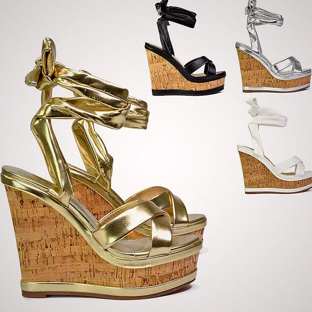 Damen-Schnürsandalen Keilabsatz Riemchen Plateau Sommer Urlaub Schuhe Größe 3-8