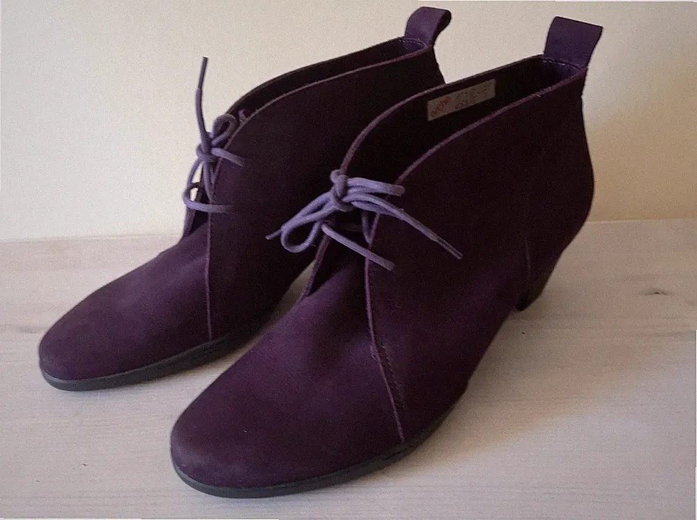 Damen Schuhe Boots Stiefelette ARCHE Gr 39 violett schwarz Velour Leder