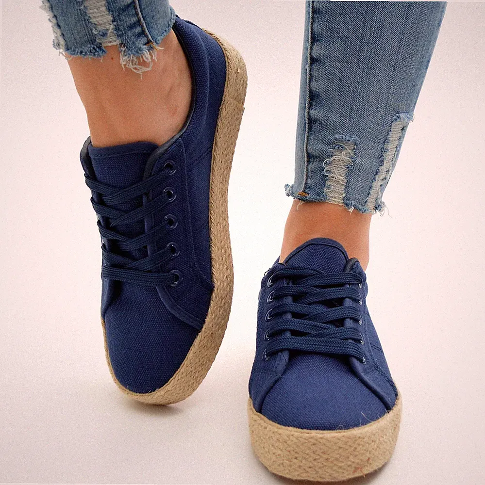 Damen Schuhe Espadrilles Sneaker Blau Sportschuhe Freizeitschuhe Keilabsatz Neu