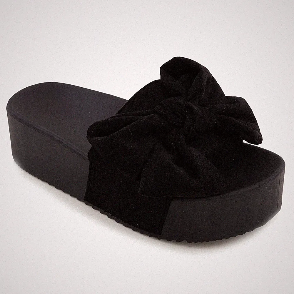Damen Schuhe Flöße Flatform Schleife Pantoletten Sandalen Keilabsatz TOOCOOL L-21