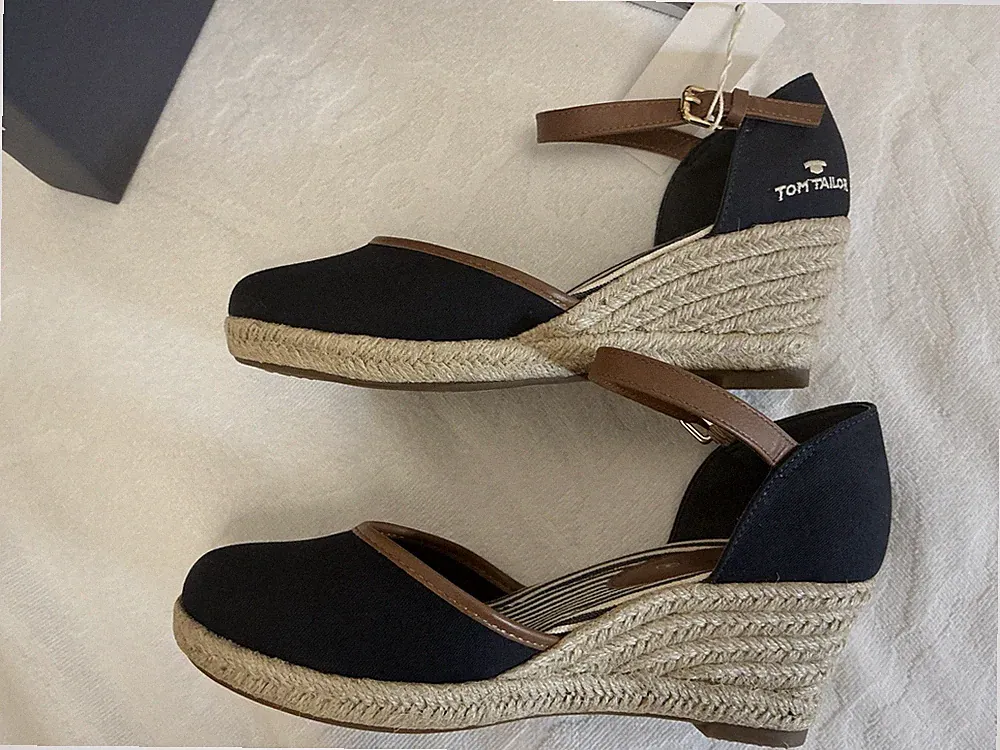 Damen Schuhe Gr. 39 TOM TAILOR Espadrilles Sandalen Blau Keilabsatz