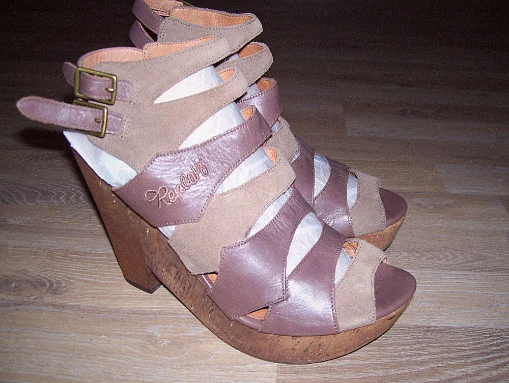 Damen Schuhe Plateau Sandaletten Gr,40/6,5(IS26cm)von REPLAY Leder braun wie neu