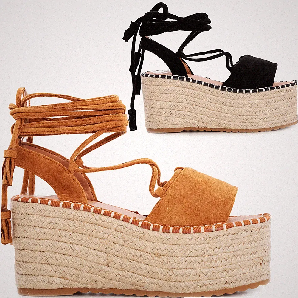 Damen Schuhe Sandalen Sklavin Kordel Wildleder Flatform Schnürer TOOCOOL GI-2562