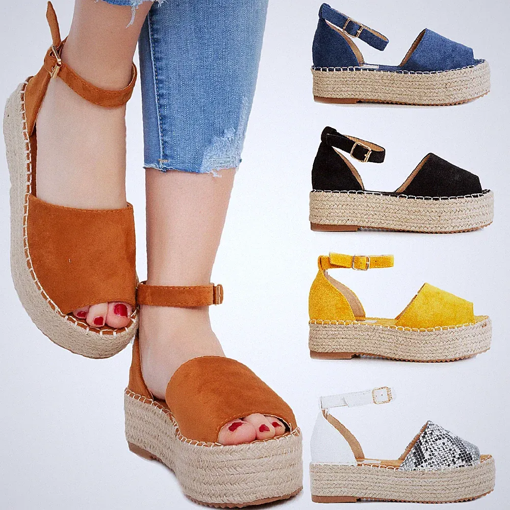 Damen Schuhe Sandalen Wildleder Espadrilles Style Kordel Keilabsatz TOOCOOL E7263