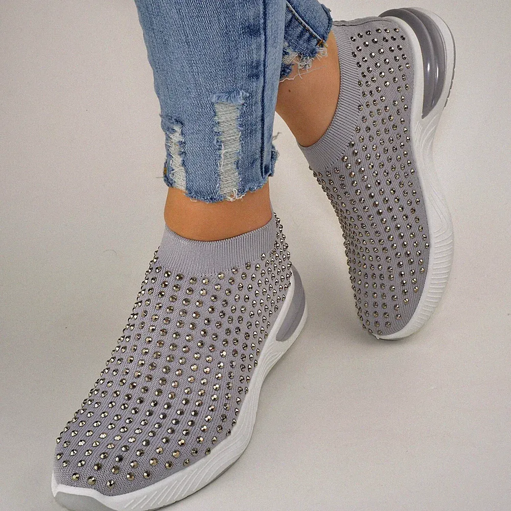 Damen Schuhe Sneaker Grau Plateau Glitzer Sportschuhe Freizeitschuhe Keilabsatz