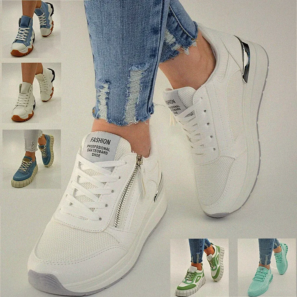 Damen Schuhe Sneaker Weiss Weiß Plateau Glitzer Sport Freizeitschuhe Keilabsatz