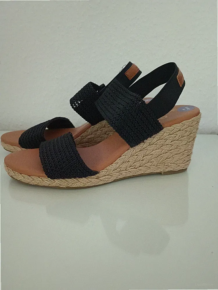 Damen Schuhe Sommerschuhe Sandalen Pumps Mit Keilabsatz Schwarz Größe 40
