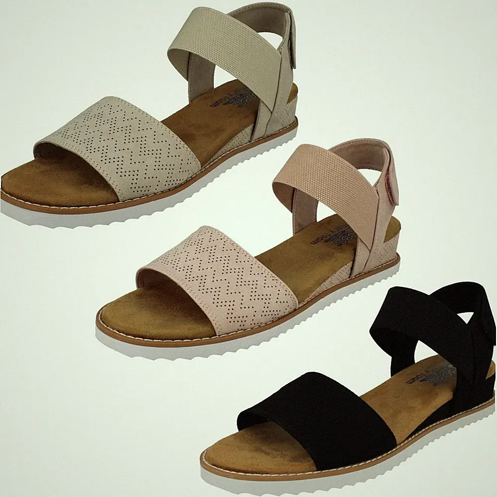 Damen Skechers Desert Kiss 31440 Niedrige Keilabsatz Sandalen
