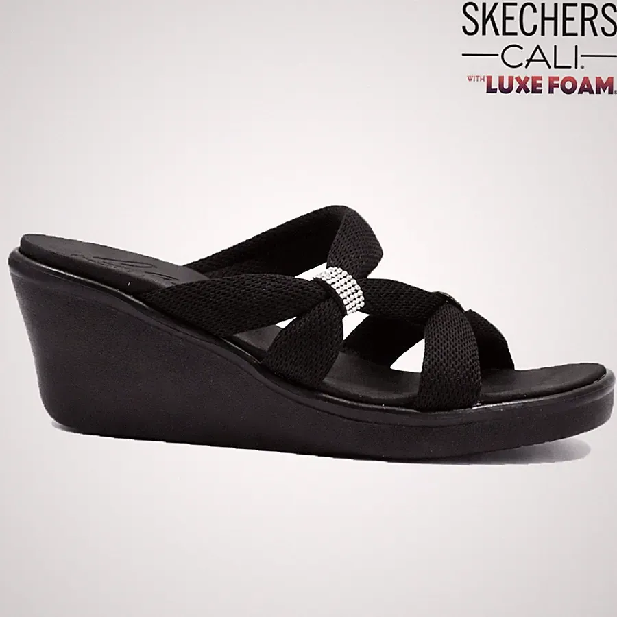 DAMEN SKECHERS LUXE MEMORY FOAM PLATEAU SOMMER PANTOLETTEN SANDALEN FLIP FLOPS GRÖßE