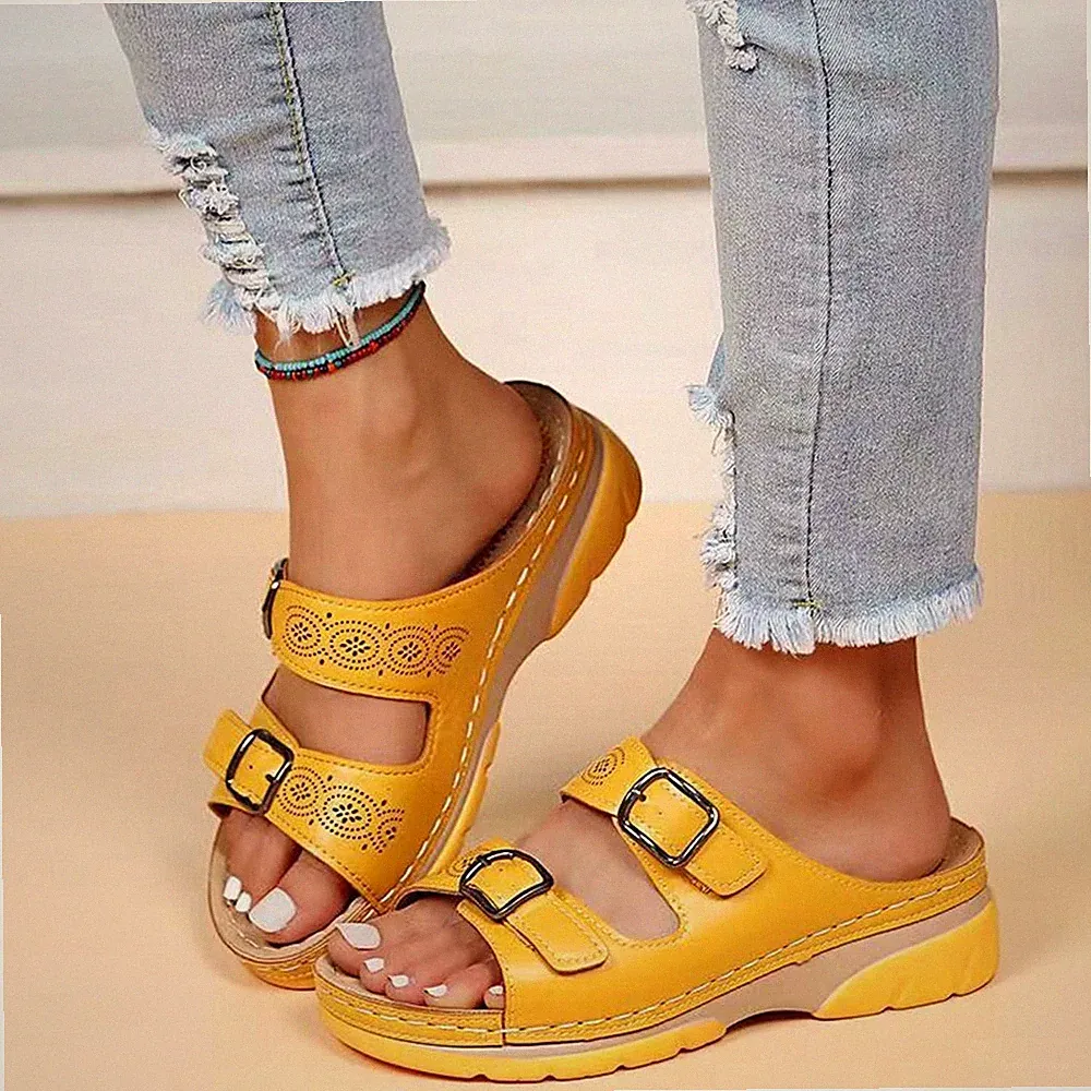 Damen Slippe Keilabsatz Sommerschuhe Schlappen Sandaletten Pantoletten Sandalen