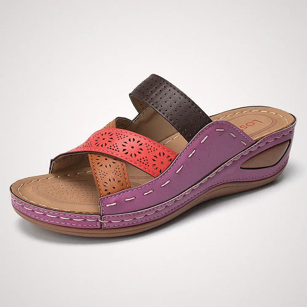 Damen Slippe Sommerschuhe Sandaletten Keilabsatz Schlappen Pantoletten Sandalen