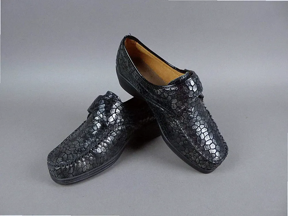 Damen Slipper Anti Shock Gr 38 schwarz Halbschuhe Keilabsatz Leder neuwertig (W)