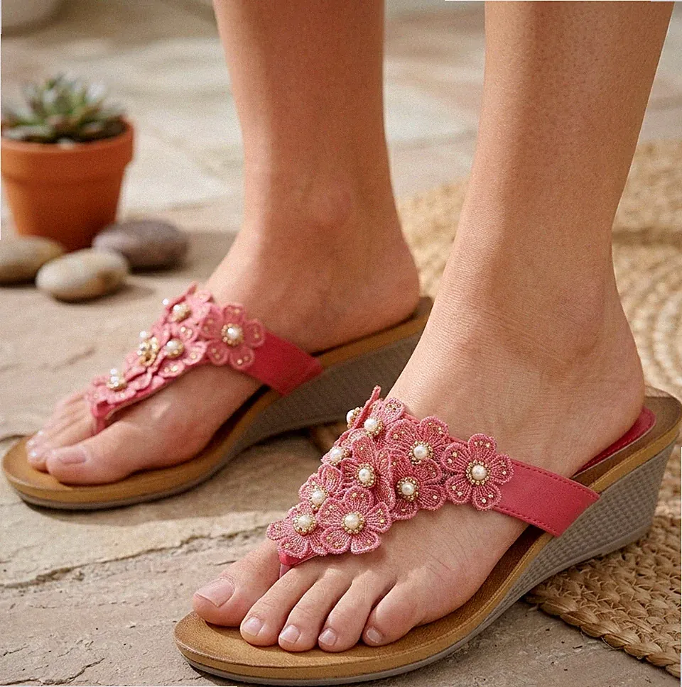 Damen Slipper Sandalen Plateau Keilabsatz Sandalen Damen Zehensteg Sommer Pantoletten Größe