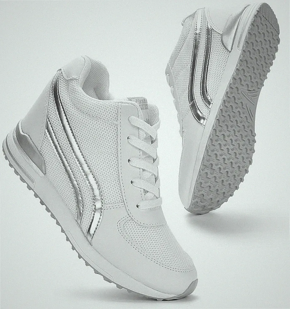 Damen Sneaker weiß Gr. 36 mit innen liegendem Keilabsatz, atmungsaktiv