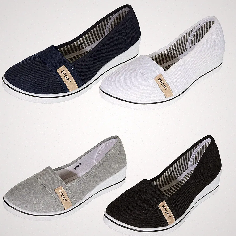 Damen Sneakers Ballerinas Slipper Stoffschuhe Flats Keilabsatz Schuhe Schwarz104