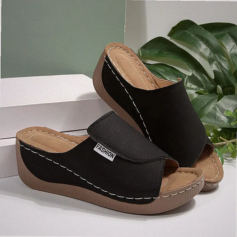 Damen Sommer Dicke Orthopädische Keilabsatz Hausschuhe Rutschfest Offener Schuhe
