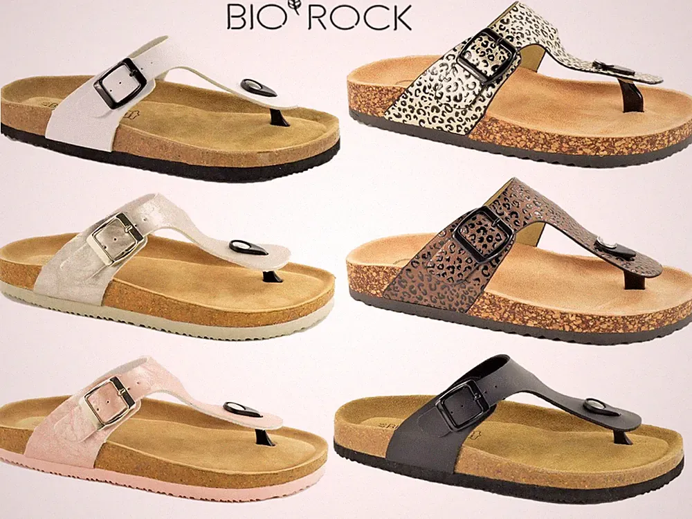 Damen Sommer Fußbett Sandalen Bio Rock Cloxx Zehensteg Strand Flip Flops Schuhe