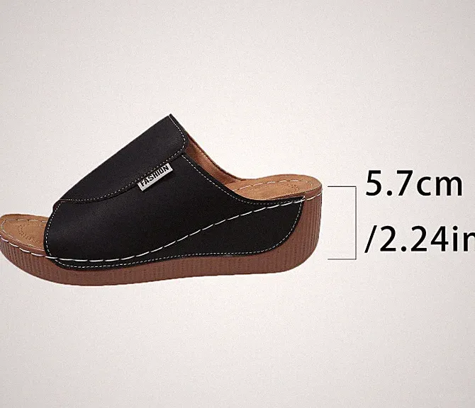 Damen Sommer Keilabsatz Pantoffeln Minimalistisch Modisch OffeneSpitze Plattform