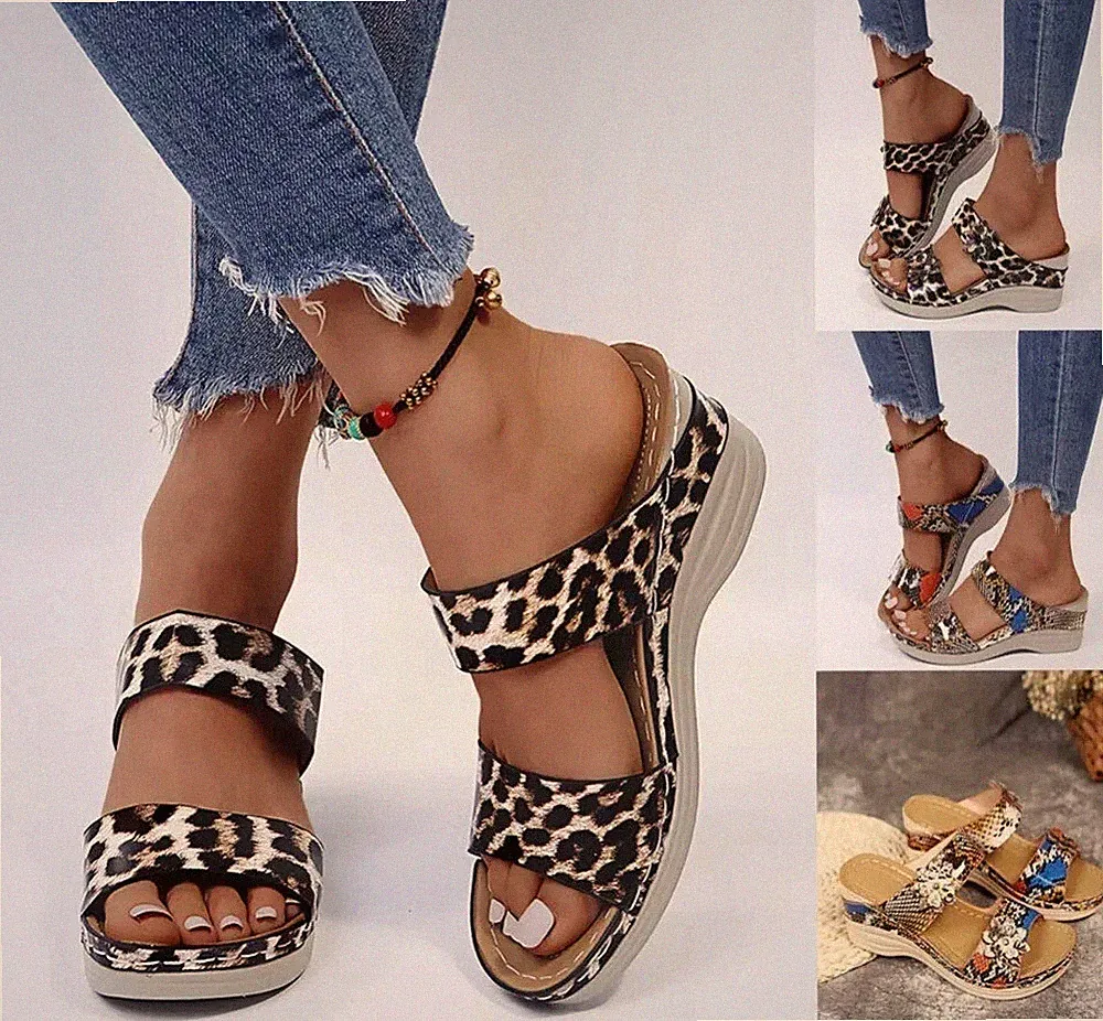 Damen Sommer Keilabsatz Sandalen Freizeit Hausschuhe Damen Slipper Schuhe Pantoletten Größe