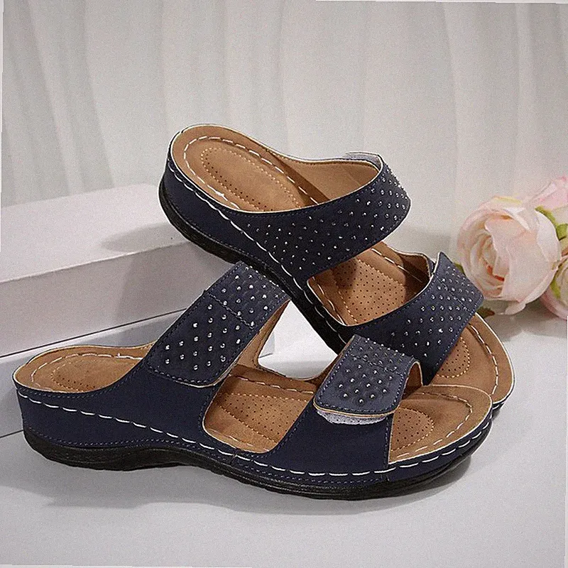 Damen Sommer Orthopädische Keilabsatz Schuhe Mit Zwei Klettverschlüssen Elegant