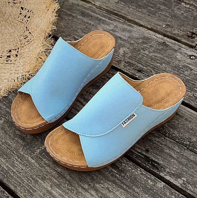 Damen Sommer Pantoffeln Minimalistisch Modisch OffeneSpitze Keilabsatz Plattform