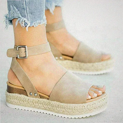 Damen Sommer Riemchen Keilabsatz Sandalen Plateau Espadrilles Schuhe Gr.35-43 DE
