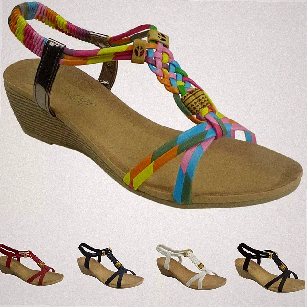 DAMEN SOMMER SANDALEN DAMEN NIEDRIGER KEILABSATZ RIEMCHEN GLADIATOR MÄDCHEN STRANDSCHUHE