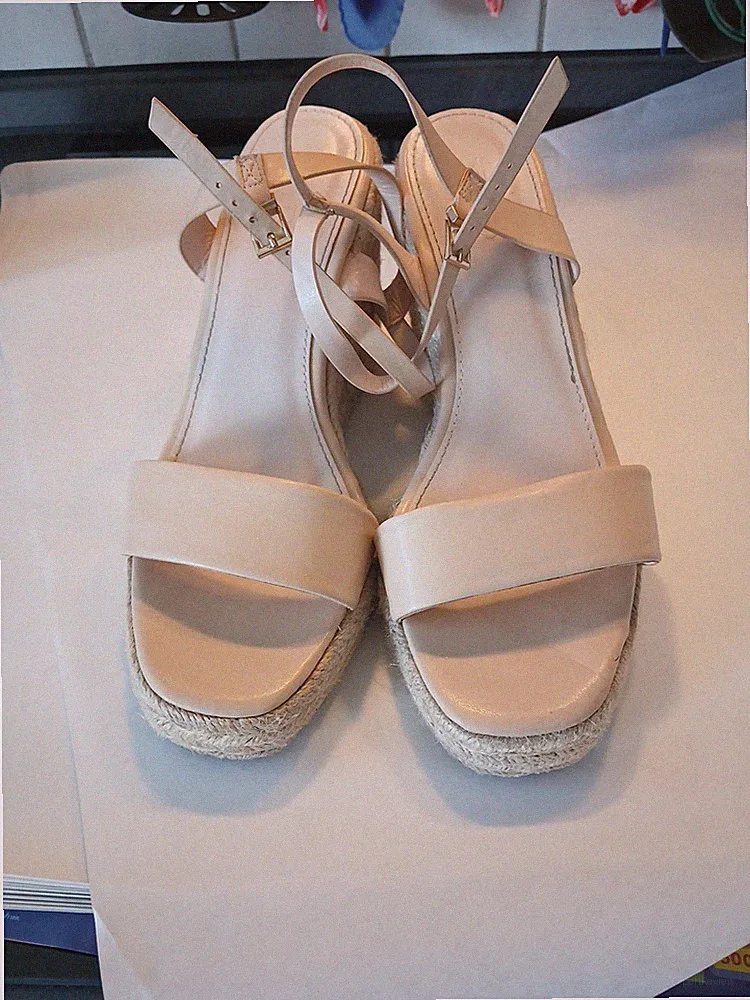 Damen Sommer Schuhe naturfarbend 10,5 cm Faid geflochtener Keilabsatz 37