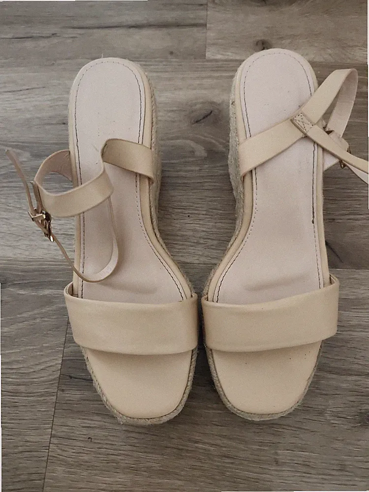 Damen Sommer Schuhe naturfarbend 10,5 cm Faid geflochtener Keilabsatz 38
