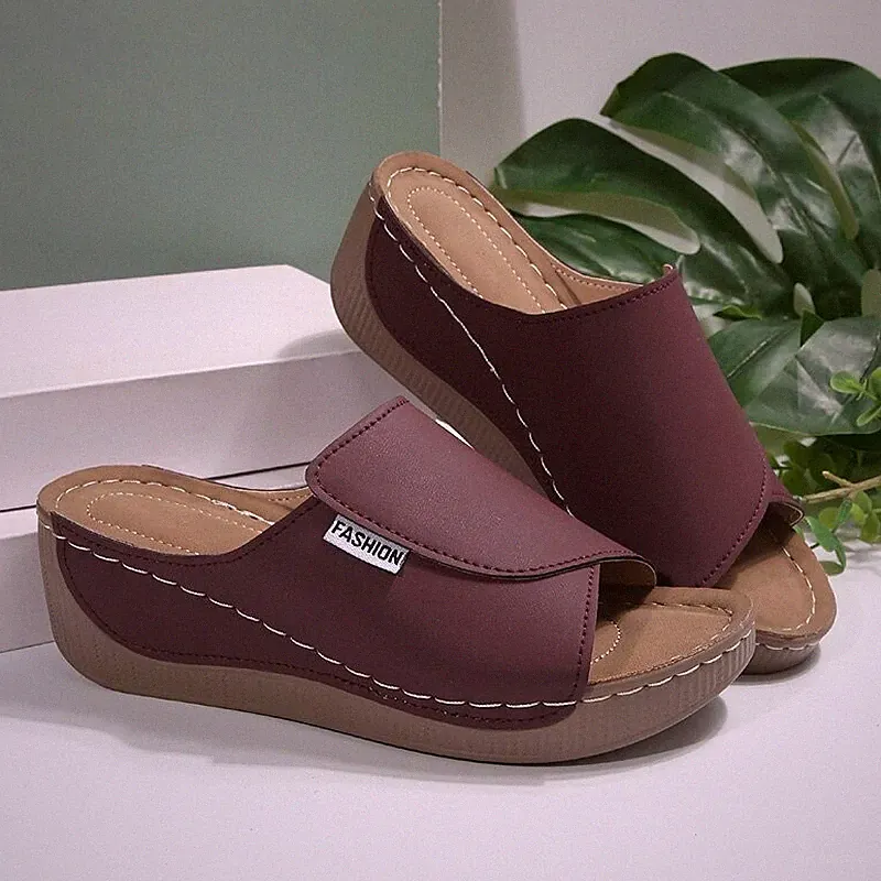 Damen Sommer Stöckelschuhe Sandalen Keilabsatz Schlappen Freizeit Pantoletten