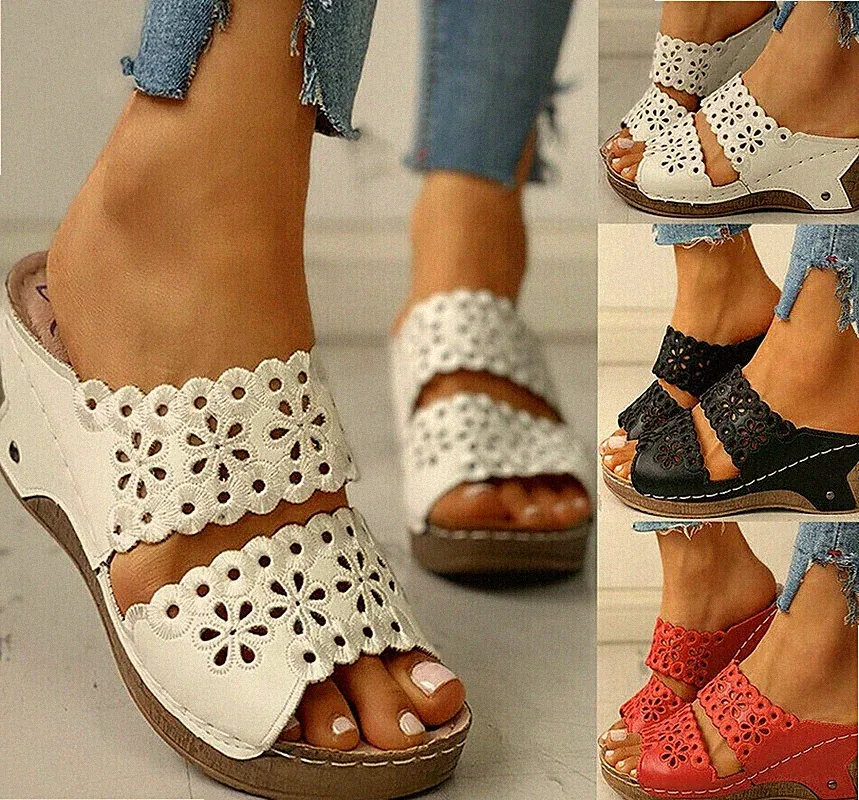Damen Sommerschuhe Keilabsatz Sandaletten Wedges Sandalen Pantoletten Flip Flops