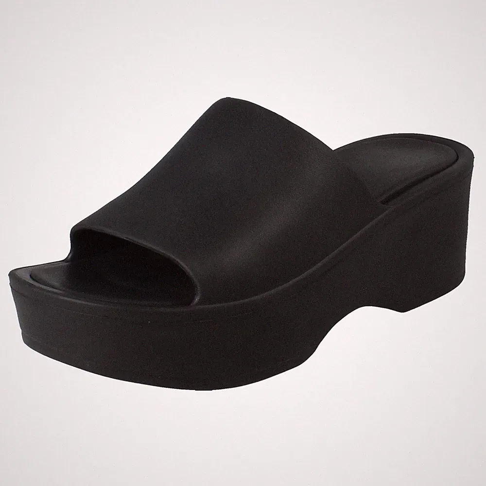 Damen Spot On High Wedge Plateau Slipper Pantoletten Sandalen "F1R2100"