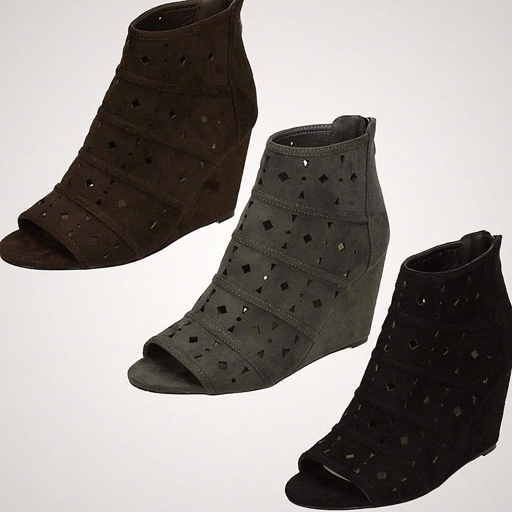 Damen Spot On Hoch Keilabsatz Vorne Offen Stiefeletten