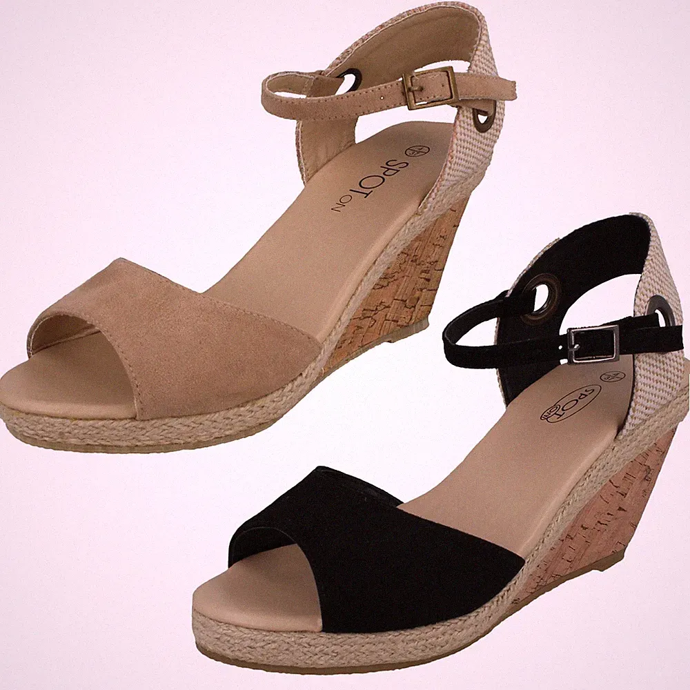 Damen Spot On Kork Keilabsatz *Sandalen*