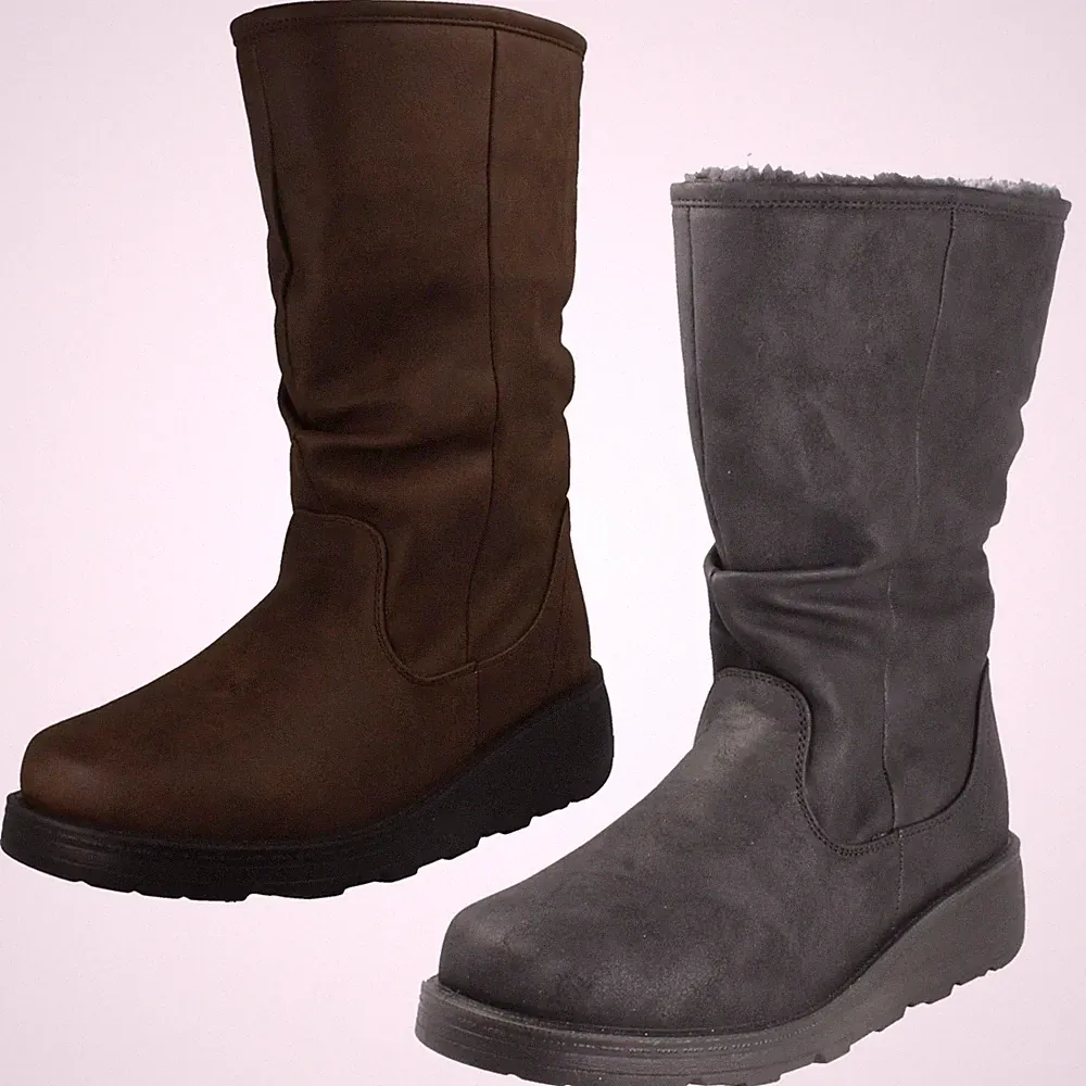 Damen Spot On Pelzfutter Reißverschluss Breit Für Keilabsatz Wadenhohe Stiefel