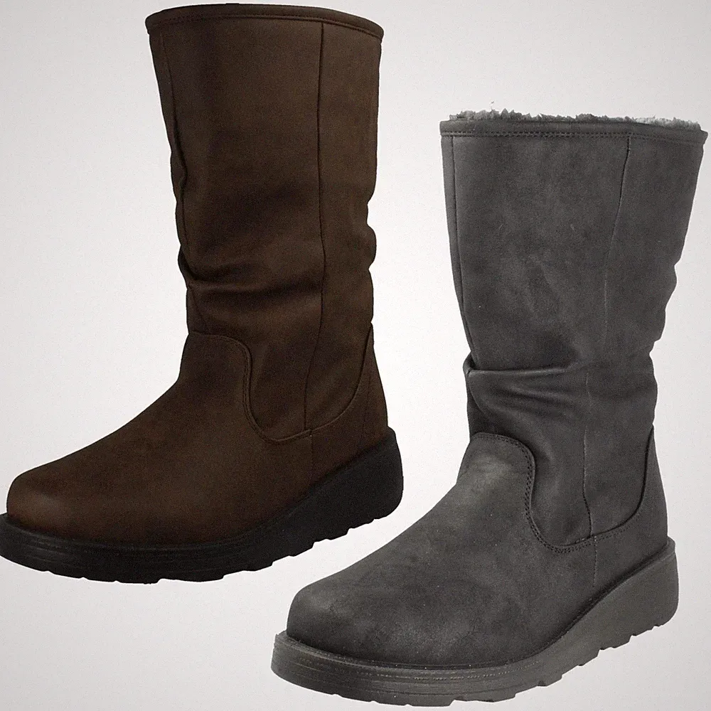 Damen Spot On Pelzfutter Reißverschluss Breit Für Keilabsatz Wadenlang Boots