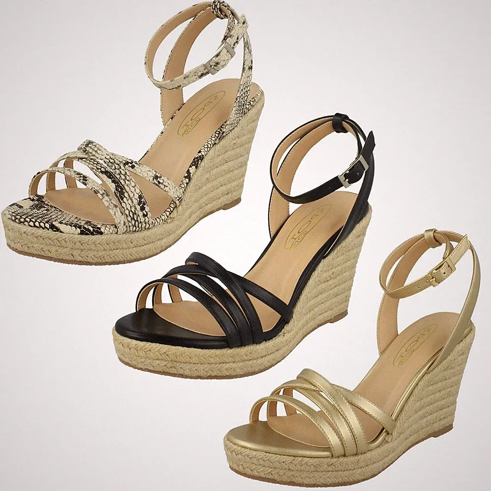 Damen Spot On Seil Keilabsatz Riemchen Sandalen