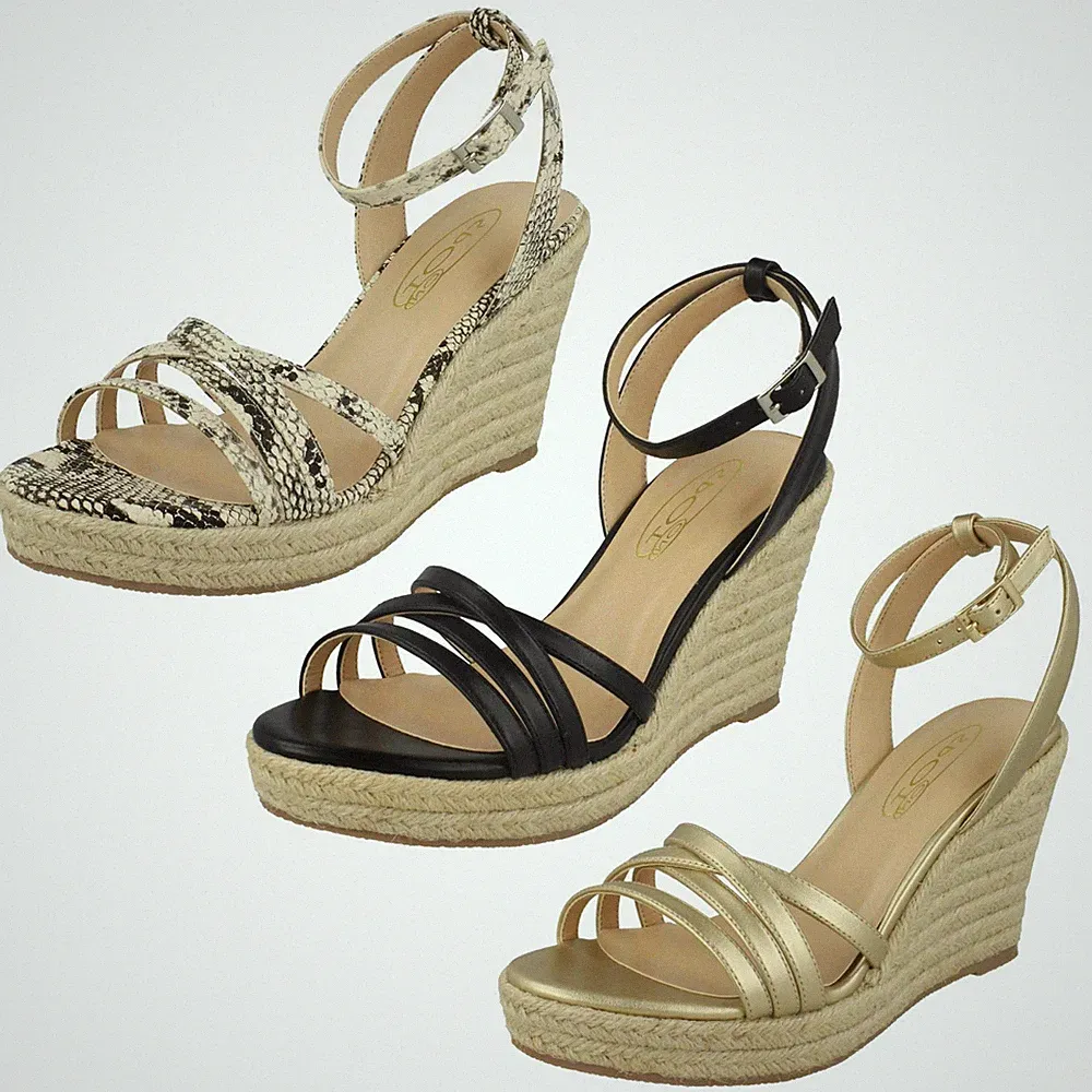 Damen Spot On Synthetik Knöchelriemen Seil Wedges