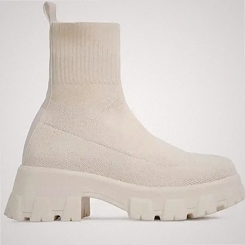 Damen Stiefel Elastisch Plateau Boots Atmungsaktiv Frühling Sommer Absatz Botas Mujer Sl