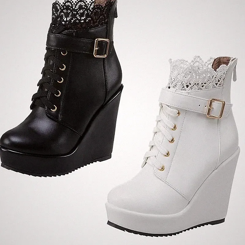 Damen Stiefeletten mit Keialbsatz High Heels Plateau Ankle Boots Schuhe