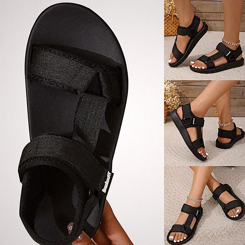 Damen Strandsandalen mit dick Sohle Klettverschluss offene Zehen OutdoorSandalen