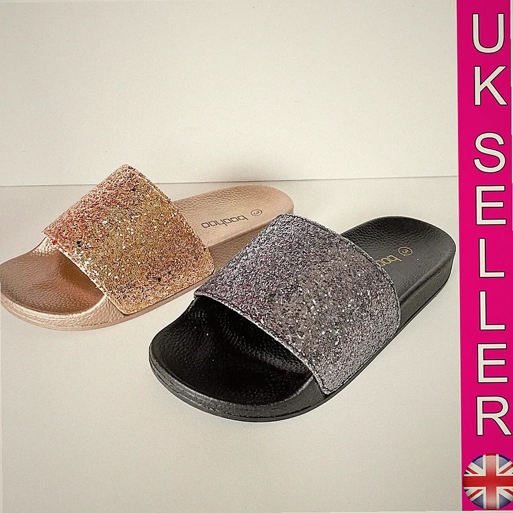 DAMEN STRASS GLITZER SLIDER SLIPPER GLITZER SANDALEN PANTOLETTEN SCHUHGRÖßE