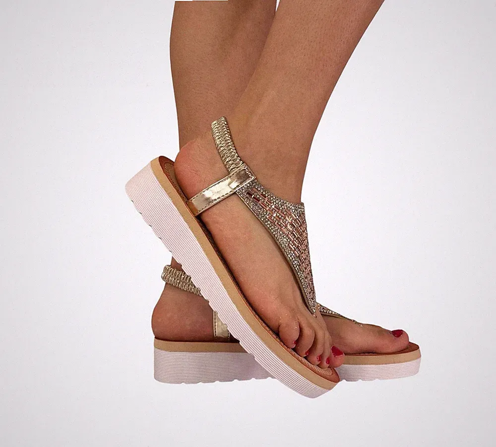 Damen Strass Zehensteg Gladiator Sandalen funkelnd Strand Sommer Flatforms