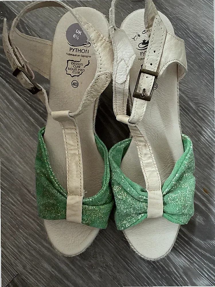 Damen Wedges "Python" Grün Beige Schnalle Riemchen Größe 6,5 Neu