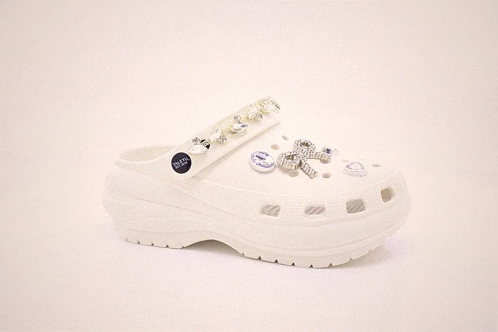 Damen weiß Plateau Diamant wasserdicht Komfort eng anliegend Pantolette Schieber Clog