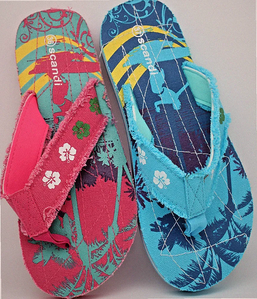 Damen Zehengreifer Scandi Textil Riemen EVA Sohle Badeschuhe Blau+Fuchsia *NEU*