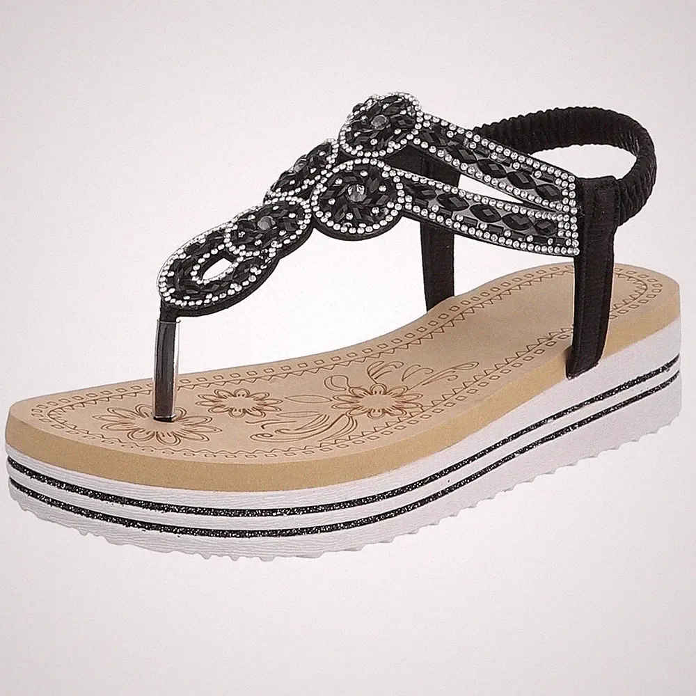 Damen Zehentrenner mit Strass und Knöchelriemen Ital-Design 5335 in Schwarz