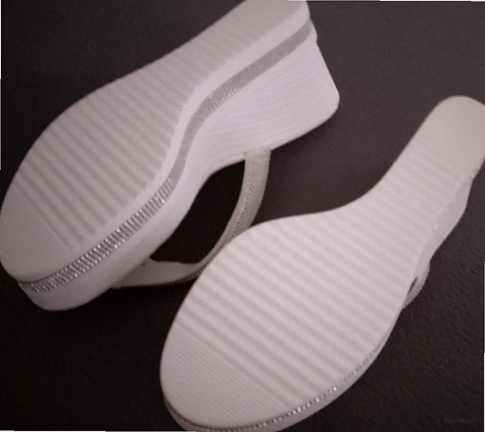 Damen Zehentrenner Sandalen Weiß Plateau Keilabsatz Glitzer Slip-On 41